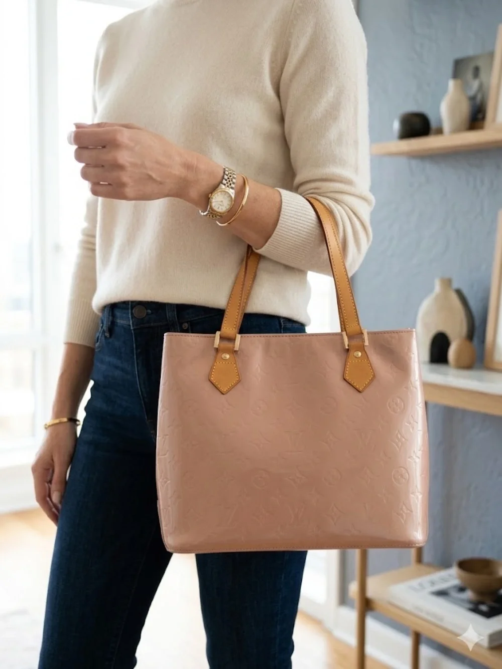 Louis Vuitton Vernis Houston Tote Bag Monogram Rose Pink Patent Leather⁠